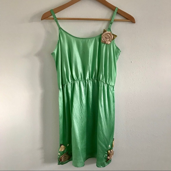 Anthropologie Other - Eloise seafoam green silk chemise, floral appliqué